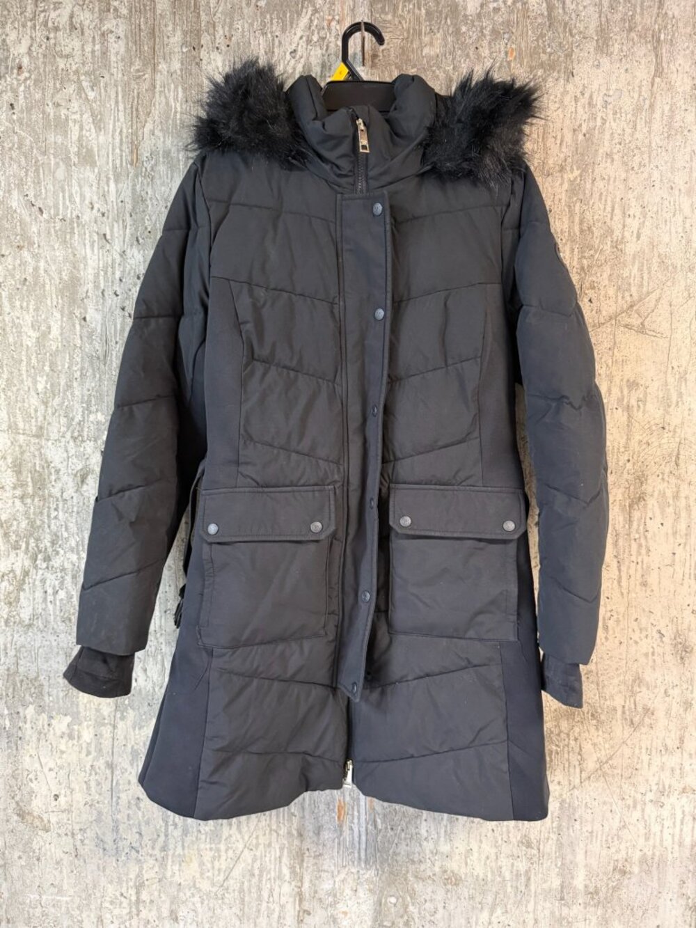 MICHAEL KORS Women's Faux-Fur-Trim Hooded Puffer Coat Size L In Black